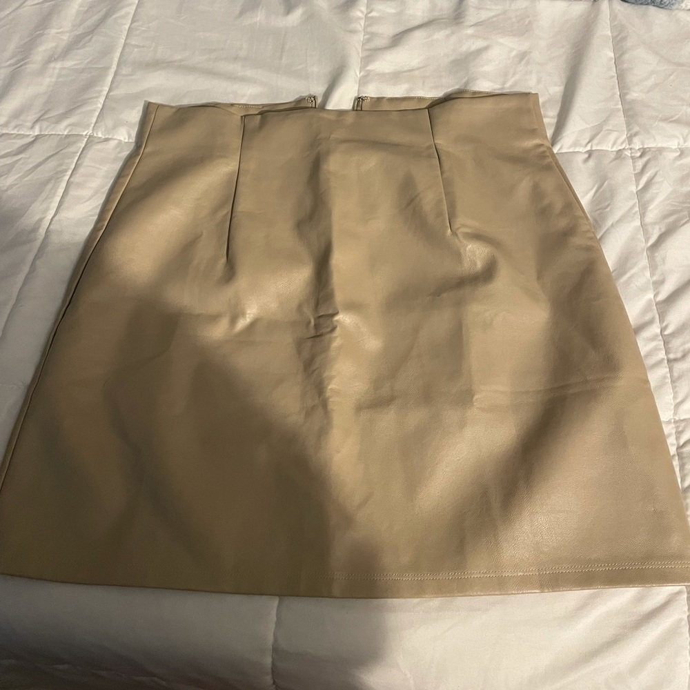 Tan PU Leather Skirt
